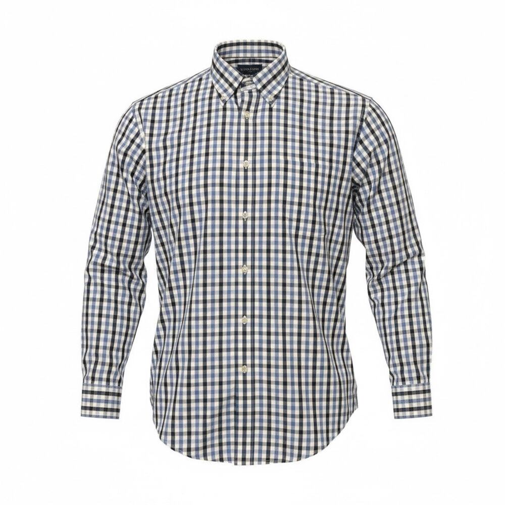 Lands' End Men's Blue White Checkered Cotton Button Down Dress Shirt - 16 1/2 32